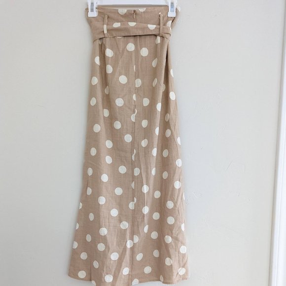 Zara Polka Dot belted linen blend midi skirt Beige XS NWT - Picture 9 of 9